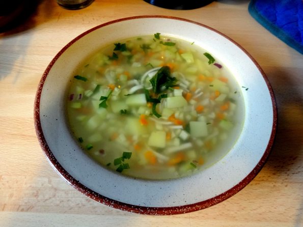 soupe végétarienne aux légumes en morceaux